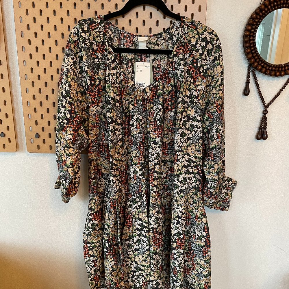 NWT H&M Oversized, Long Sleeve, Babydoll Floral Dress (S)